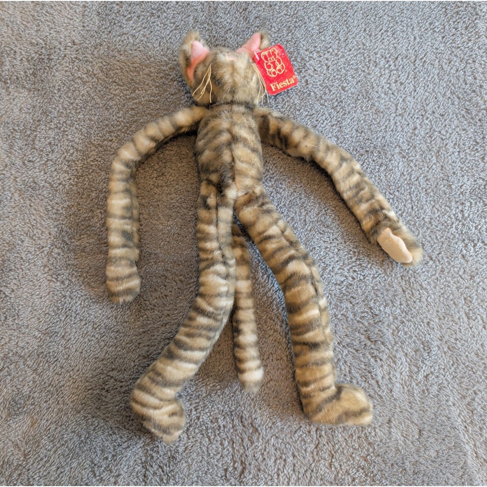 Vintage 2000 Fiesta Long Legged Grey Tabby Cat Plush 16 Inch NWT